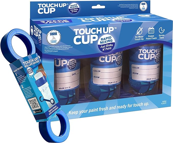 Bundle and Save!! With the Touch Up™ Cup and Roller Saver Combo you get ONE of our paint-saving Touch Up™ Cup 3-Packs and ONE Touch Up™ Roller Saver. Save 10% OFF the full price and FREE SHIPPING! Touch Up™ Cup and Roller Saver Combo includes: 1 Touch Up™ Cup 3-Pack: Three of our 13oz paint containers with lids that are perfect to store paint for all your touch-up needs without compromising storage space. Our clear plastic containers with lids allow you to see the paint color in addition to writing the