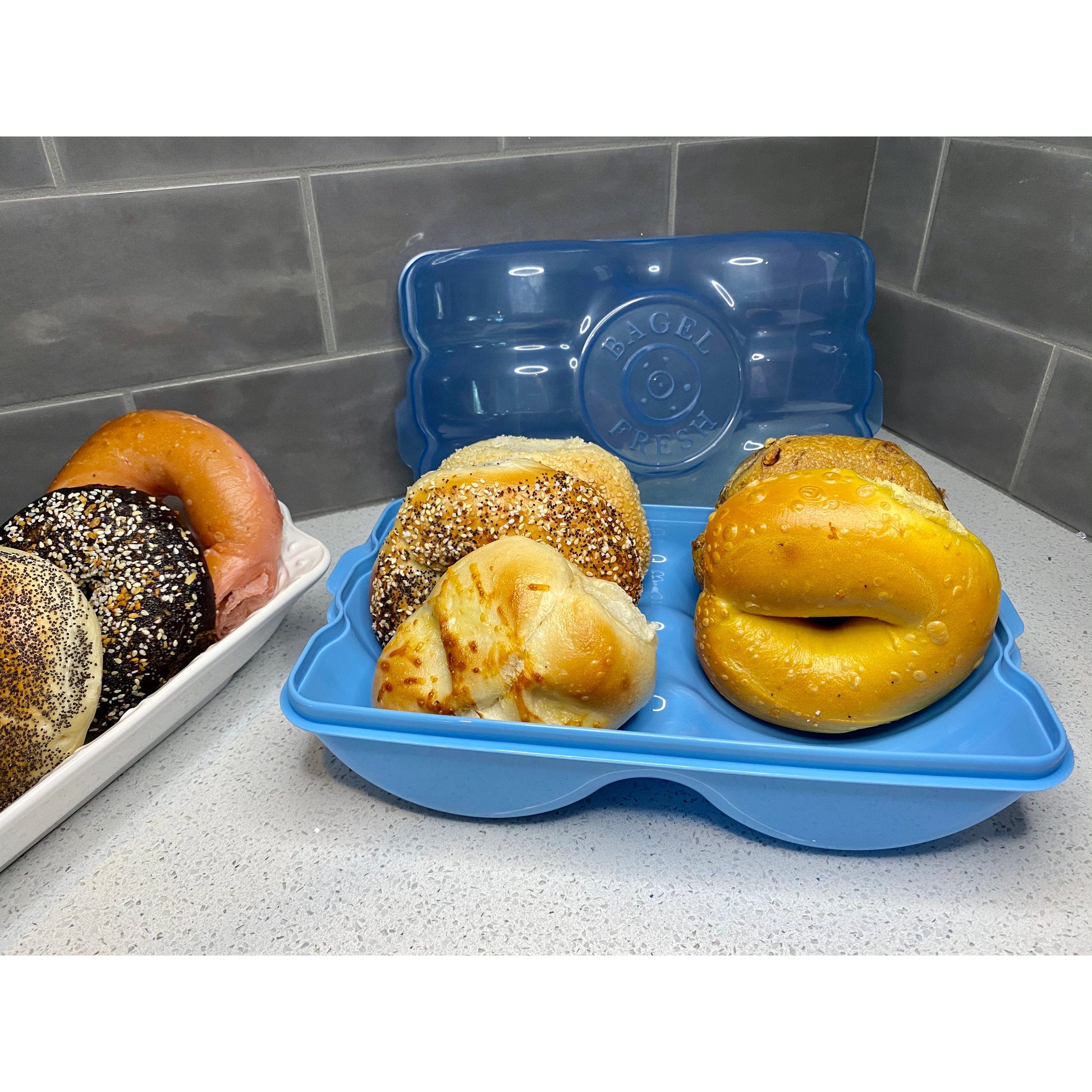 the touch up cup freshline bagel fresh container in use on a counter
