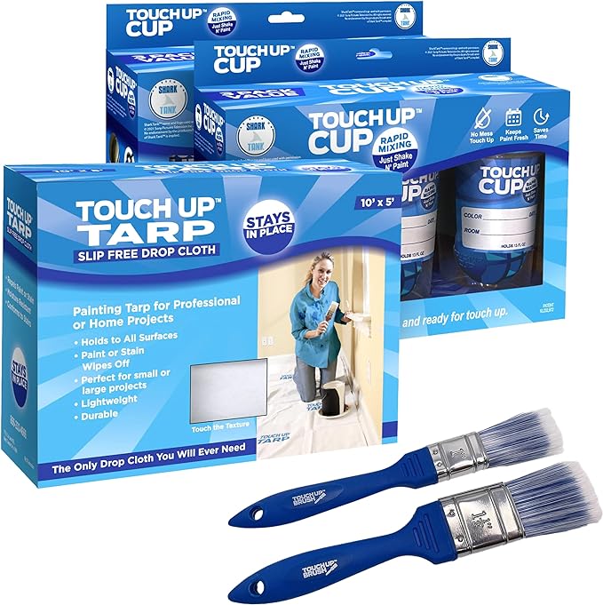 Bundle and Save!!  With the Touch Up™ 6-Cup, Tarp, and Brush Combo you get TWO of our paint-saving Touch Up™ Cup 3-Packs, ONE Touch Up™ Tarp, and ONE Touch Up Brush 2-Pack.