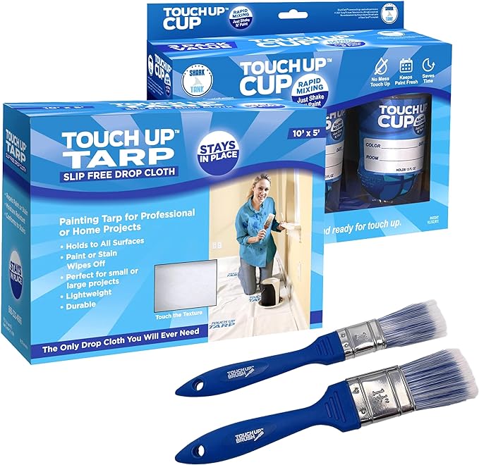 With the Touch Up™ 3-Cup, Tarp, and Brush Combo you get ONE of our paint-saving Touch Up™ Cup 3-Packs, ONE Touch Up™ Tarp, and ONE Touch Up Brush 2-Pack. 