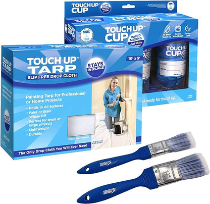 With the Touch Up™ 3-Cup, Tarp, and Brush Combo you get ONE of our paint-saving Touch Up™ Cup 3-Packs, ONE Touch Up™ Tarp, and ONE Touch Up Brush 2-Pack. 
