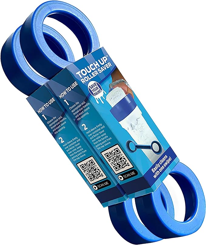 Touch Up™ Cup and Roller Saver Combo includes:  2 Roller Savers:   Roller Saver paint remover tool cleans roller sleeves in just one swipe!  For use on ¼ inch (6mm), 3/8 inch (10mm), and ½ inch (15mm) nap sizes. The most efficient paint roller cleaner tool on the market. Made In The U.S.A., the Roller Saver is a durable and long-lasting household painting accessory that ensures years of efficient paint cleaning.