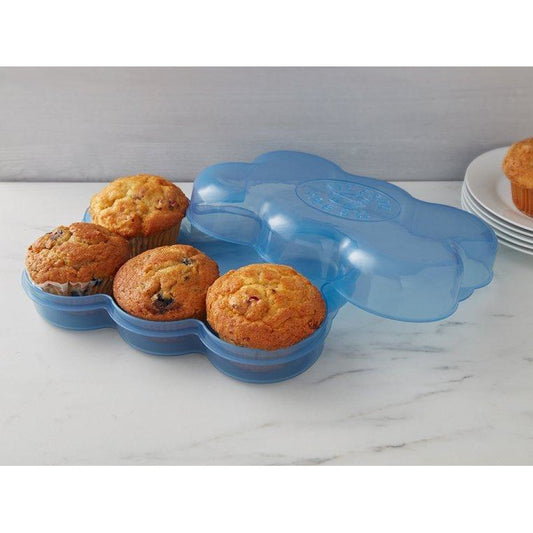 An open muffin fresh container keeping 6 muffins fresh with an airtight seal for safe storage - DZ Innovation